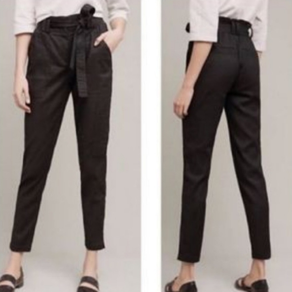 Elevenses Anthropologie Black Paper  Bag Trousers - Picture 5 of 5